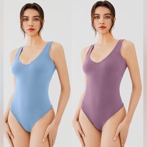 NWT reoria Women's Bodysuit But Soft V-neck open back and double lining SIZE XXL